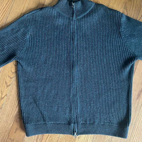 American Eagle Outfitter Full Zip Ribbed Cardigan, Gray, Arm Patches, size Large - Picture 10 of 10